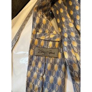 Tino Cosma Tie Mens Blue Gold Geometric Silk Made in Italy Classic Pointed Shape